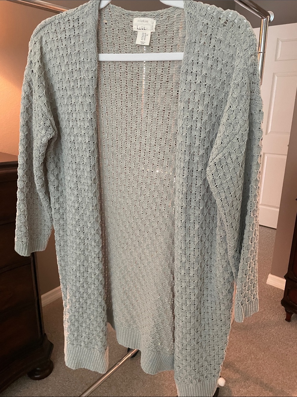 Nicole Miller Knit Open-Front Cardigan — Sage